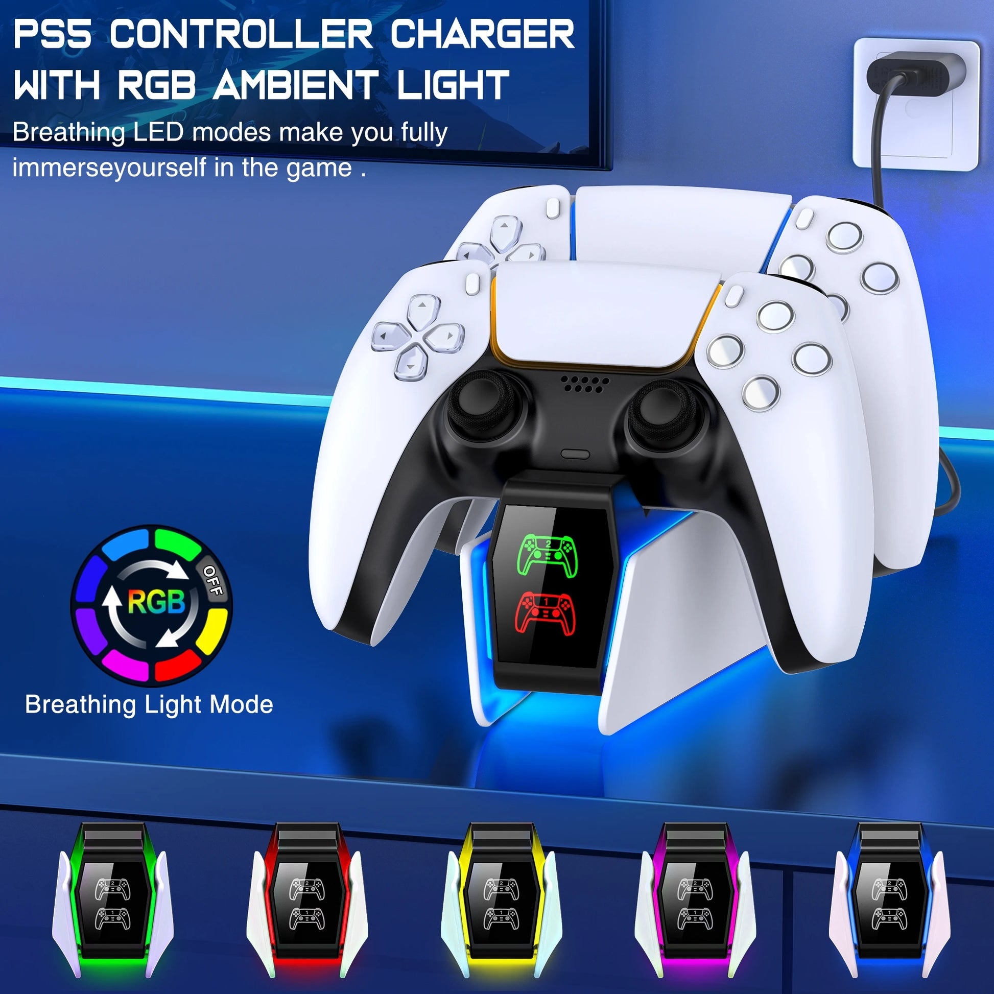 Controller Charging Station for Playstation 5 Dual Fast Charger LED Indicator Charging Stand Docking Station Ps5 Accessories